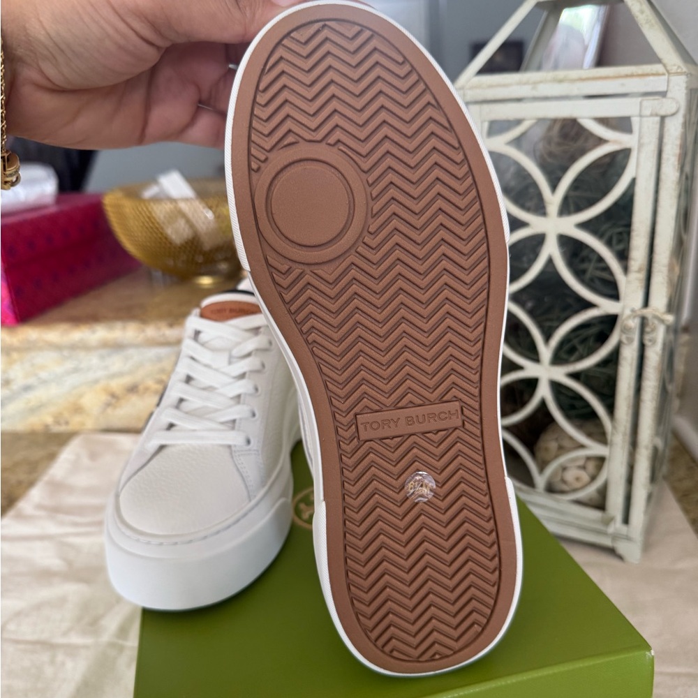 Tory Burch White and Navy Platform Sneakers - Picture 4 of 9
